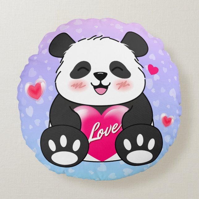 Cojín Redondo Panda de San Valentín enamorado (Anverso)