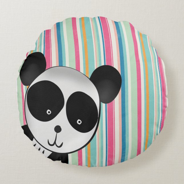 Cojín Redondo Panda lindo con rayas (Anverso)