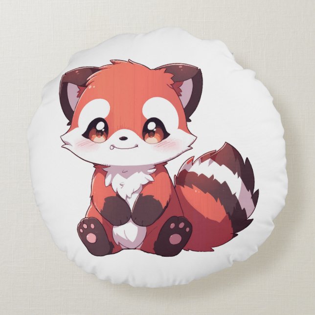 Cojín Redondo  panda rojo lindo (Reverso)