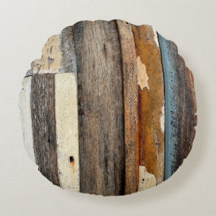 Cojín Redondo Paneles de madera de época coloridos con painta de