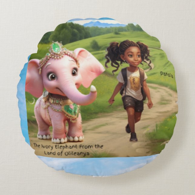 Cojín Redondo Panola & Ivory Elephant Friendship Pillow – Olilea (Anverso)