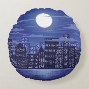 Cojín Redondo Panorama ciudad del abstracto del ilustracion de l