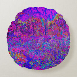 Cojín Redondo Panorama Psicodélico Impresionista Púrpura