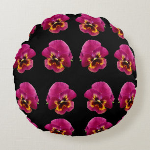 Cojín Redondo Pansias Magenta Sobre Negro,