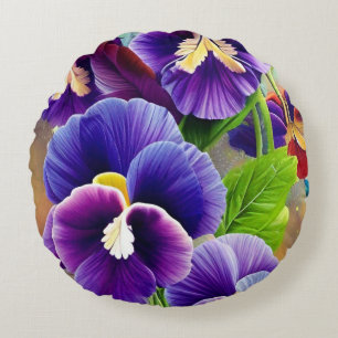 Cojín Redondo Pansies púrpura -IA ART