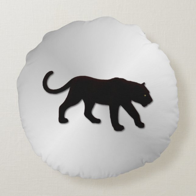 Cojín Redondo Pantera negra en plata (Reverso)