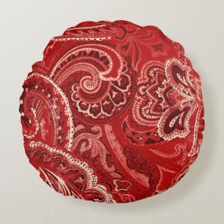 Cojín Redondo Pañuelo/pañuelo retros rojos de Paisley