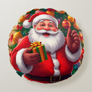 Cojín Redondo Papá Noel con árbol de Navidad y regalos