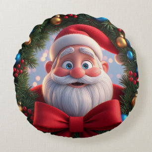 Cojín Redondo Papá Noel de dibujos animados festivos de Navidad