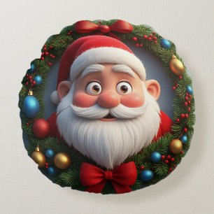 Cojín Redondo Papá Noel de dibujos animados festivos de Navidad