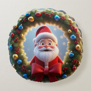 Cojín Redondo Papá Noel de dibujos animados festivos de Navidad