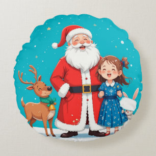 Cojín Redondo Papá Noel feliz con doncella de nieve