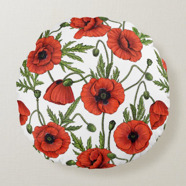 Cojín Redondo Papas rojas y verdes en blanco (Anverso)