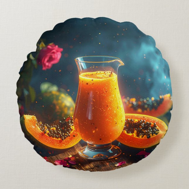 COJÍN REDONDO PAPAYA - BESO TROPICAL (Anverso)