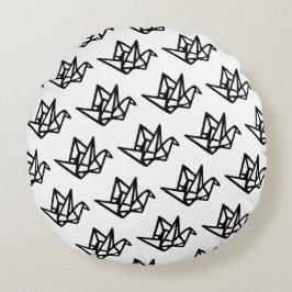 Cojín Redondo Papel de color negro y blanco Crane Linocut