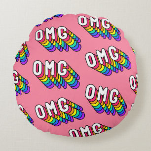 Cojín Redondo Papel de escritorio Quirky OMG Pink Comic