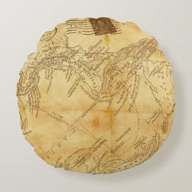 Cojín Redondo Papel de fondo del mapa de cosecha (Anverso)