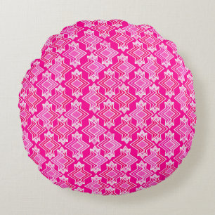 Cojín Redondo Papel pintado con patrón Art Déco, rosa fucsia