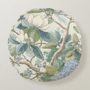 Cojín Redondo Papel pintado de Magnolia pequeña de sauce floral