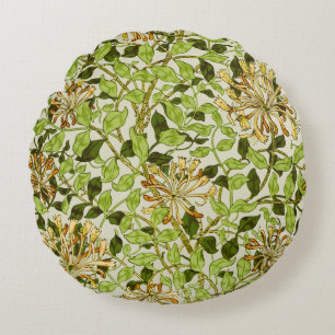 Cojín Redondo Papel pintado floral de madreselva verde de Willia