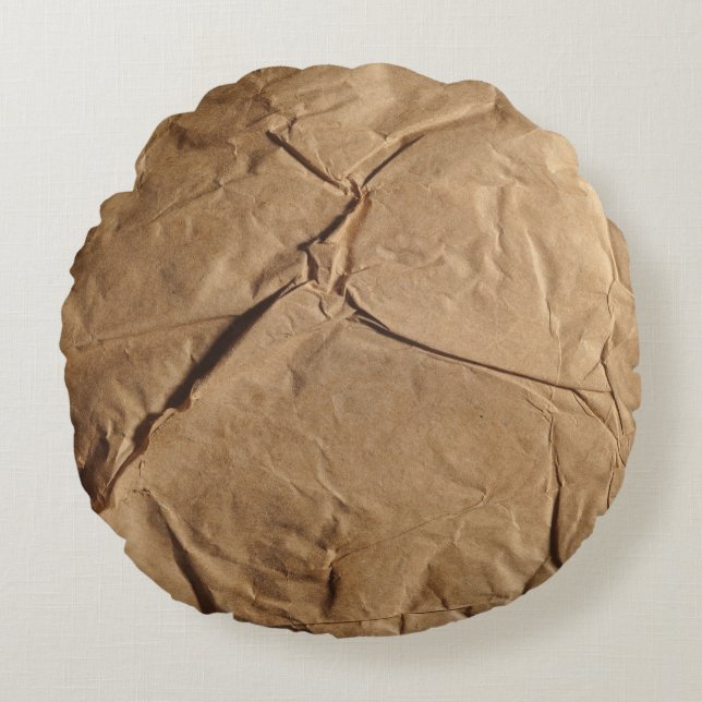 Cojín Redondo Papel reciclado: Textura ecológica. (Anverso)