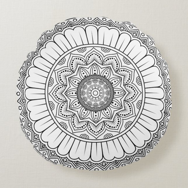 Cojín Redondo Papel tapiz de rosette mandala (Anverso)