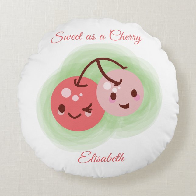 Cojín Redondo Par de cerezas rosadas personalizadas (Anverso)