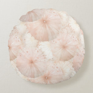 Cojín Redondo Paraguas de rayas rosadas sonrosadas