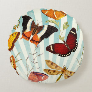 Cojín Redondo Paraíso de cosecha de mariposa