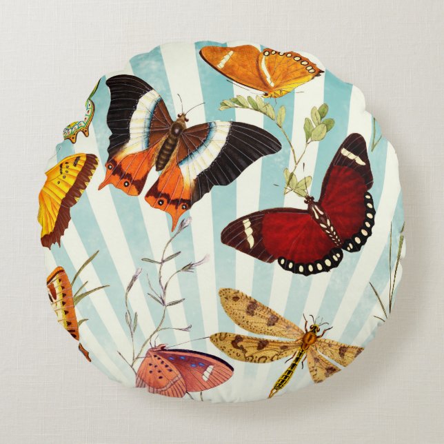 Cojín Redondo Paraíso de cosecha de mariposa (Anverso)