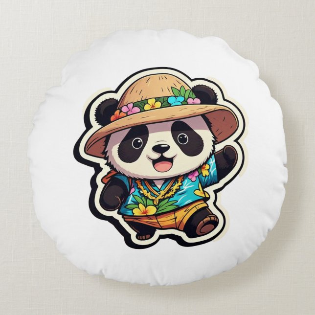 Cojín Redondo Paraíso de Hawaii Panda (Anverso)