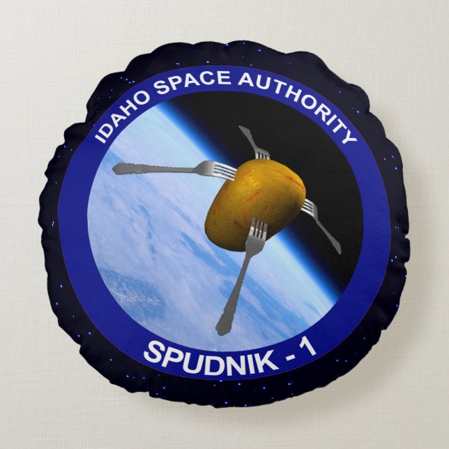 Cojín Redondo Parche de misión de satélite Idaho Spudnik (Anverso)
