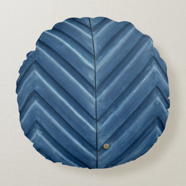 Cojín Redondo Pared azul de madera (Anverso)
