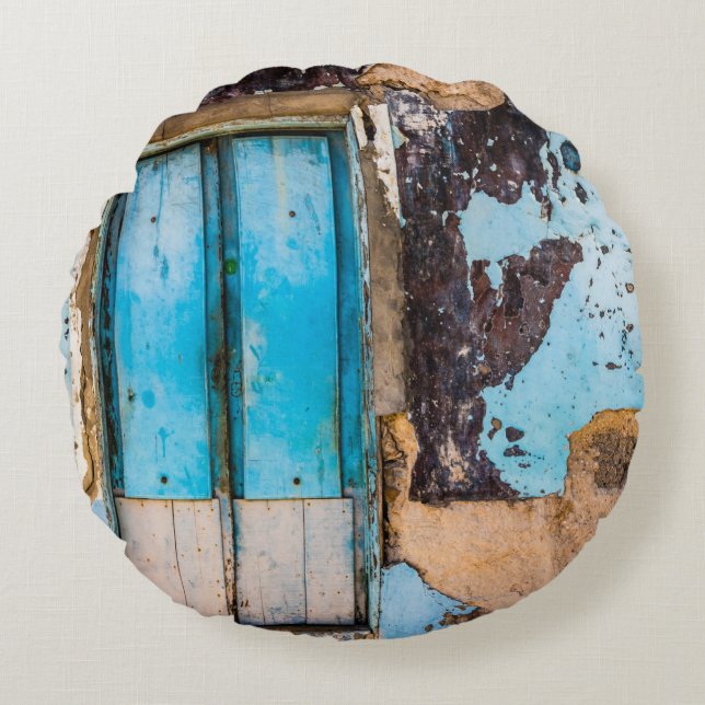 Cojín Redondo Pared azul y puerta (Anverso)