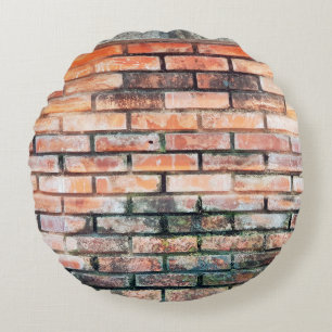 Cojín Redondo Pared de ladrillo rojo con stainsabstract, envejec