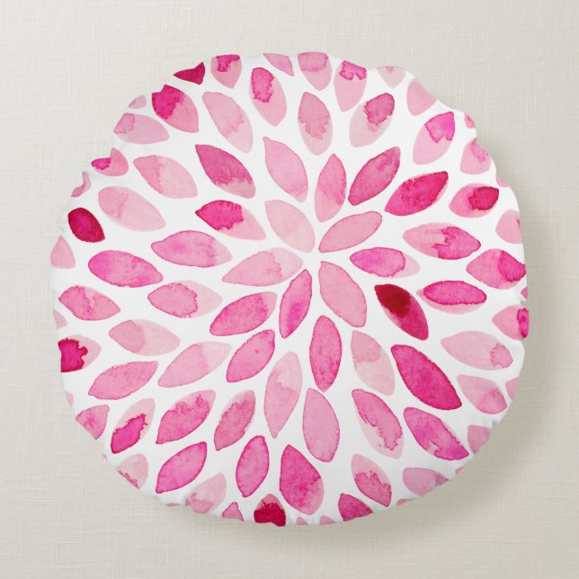 Cojín Redondo Paredes de brocha acuarela - paleta rosa (Anverso)