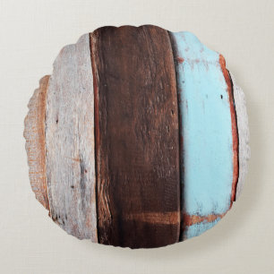 Cojín Redondo Paredes de madera gris vieja, negro, blanco, table