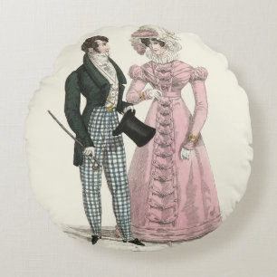 Cojín Redondo Pareja Boda Antigua 1823 Hombre Mujer Moda