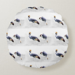 Cojín Redondo pareja de pájaros de grulla coronada gris