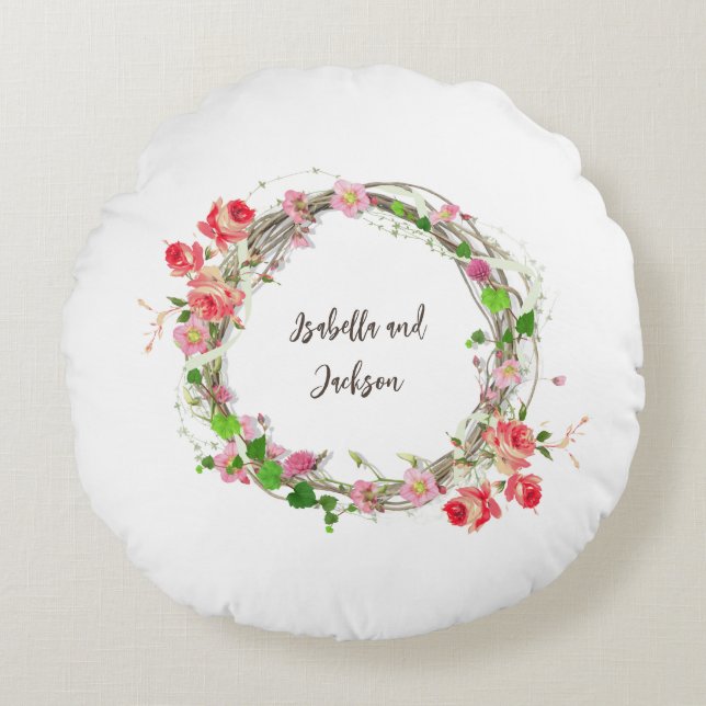 Cojín Redondo pareja de recién casados personalizada elegante no (Anverso)