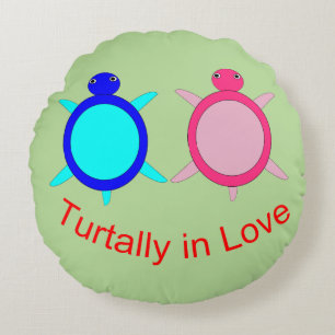 Cojín Redondo Pareja de Tortugas Adorables