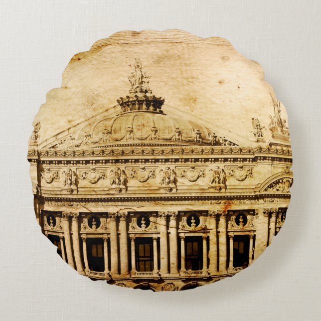 Cojín Redondo París anticuado franqueado, antiguo, antiguo,  (Anverso)