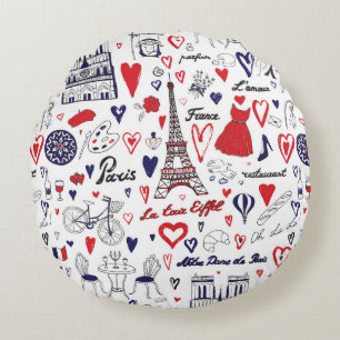 Cojín Redondo París Vintage: Patrón de línea de viaje