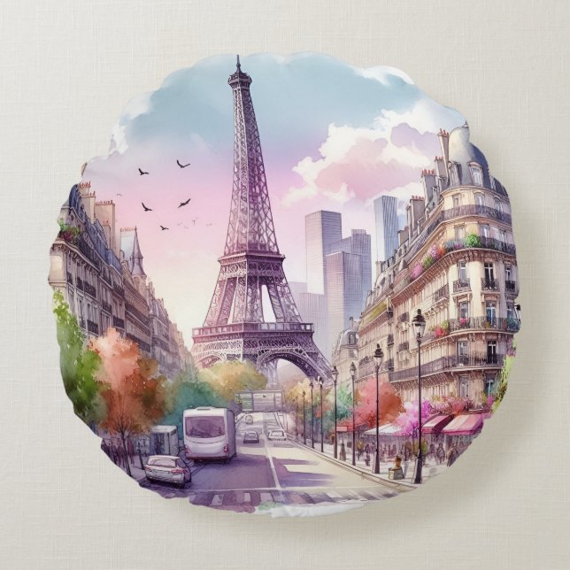Cojín Redondo paris watercolor (Anverso)