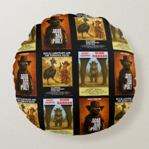 Cojín Redondo Parodia de cartel de película western