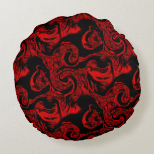 Cojín Redondo Partes espirales rojas muy manchadas sobre fondo n