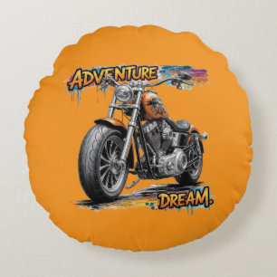 Cojín Redondo Paseo de ensueño de aventura – Motocicleta Chopper