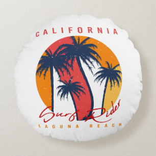 Cojín Redondo Paseo de surf de California Laguna Beach Retro Pal