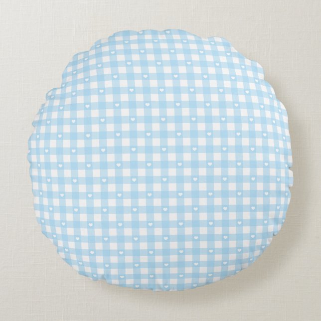 Cojín Redondo Pastel Blue Checks (Anverso)