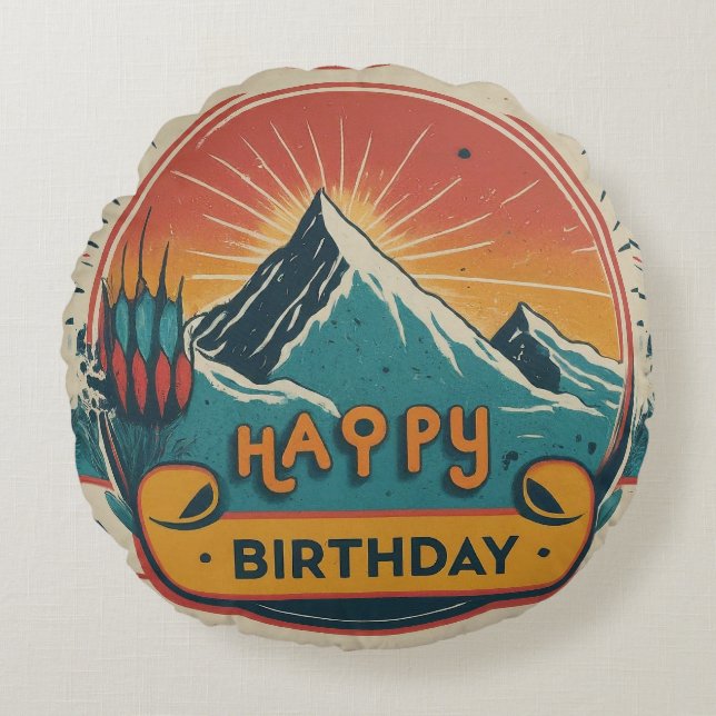 Cojín Redondo Pastel de cumpleaños feliz (Anverso)